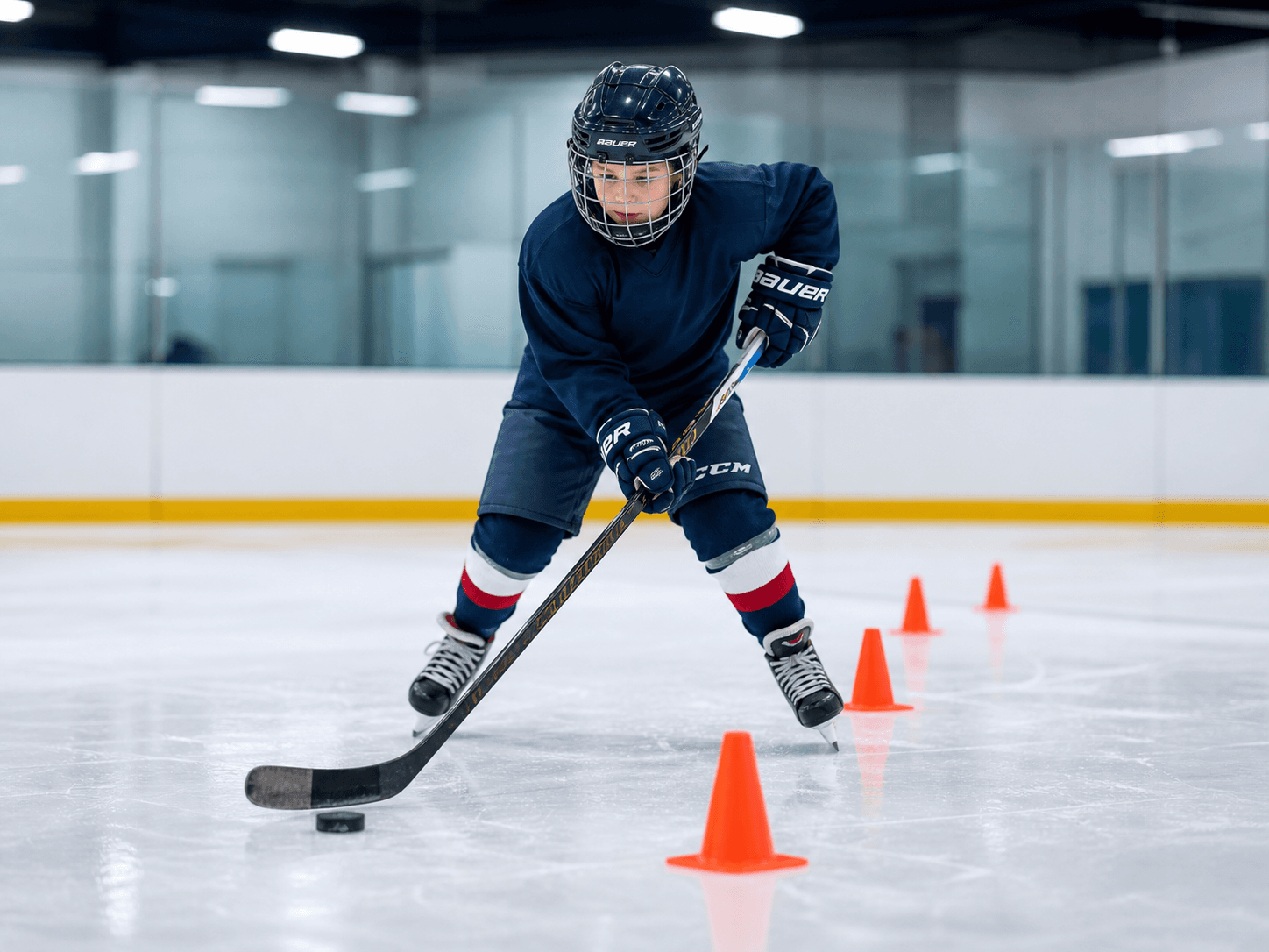 Player reviewing a hockey training plan with a coach